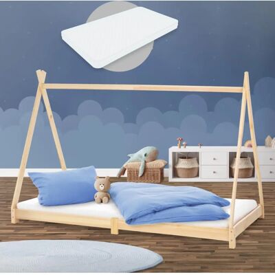 ML-Design Kinderbed Tipi met Matras - Natuurlijk dennenhout ML-Design Kinderbed Tipi met Matras - Natuurlijk dennenhout