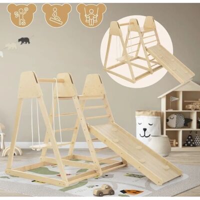 Parque Infantil Interior de Madera JOYZ - Escalar, Tobogán y Columpio Parque Infantil Interior de Madera JOYZ - Escalar, Tobogán y Columpio