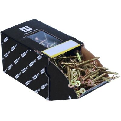 Tornillo universal para madera HausHalt - 4.5x25mm PZ2 - Zincado amarillo - Cabeza avellanada - Rosca completa - Phillips Pozidriv - 1000 piezas Tornillo universal para madera HausHalt - 4.5x25mm PZ2 - Zincado amarillo - Cabeza avellanada - Rosca completa - Phillips Pozidriv - 1000 piezas