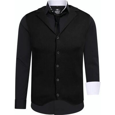 Rusty Neal XL Hemden-Set - Casual, Schwarz-Weiß - Hemd, Weste, Krawatte Rusty Neal XL Hemden-Set - Casual, Schwarz-Weiß - Hemd, Weste, Krawatte