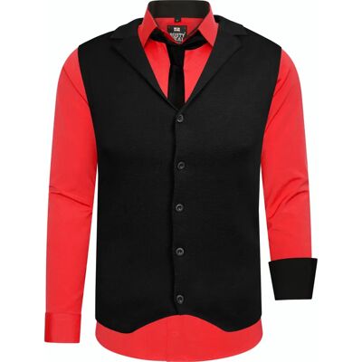 Rusty Neal Heren Rood Model XXXL Casual Lange Mouw Overhemd Set - Overhemd, Gilet, Stropdas Rusty Neal Heren Rood Model XXXL Casual Lange Mouw Overhemd Set - Overhemd, Gilet, Stropdas