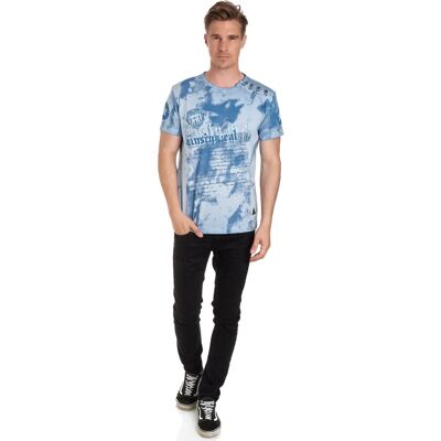 RUSTY NEAL - Katoenen batik T-Shirt - Lichtblauw - Casual - Herenshirt XXXL RUSTY NEAL - Katoenen batik T-Shirt - Lichtblauw - Casual - Herenshirt XXXL