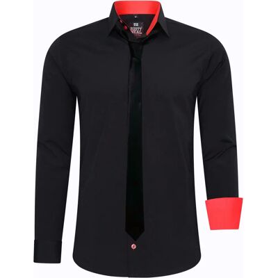 RUSTY NEAL XL Lange mouwen casual overhemd zwart-rood met stropdas RUSTY NEAL XL Lange mouwen casual overhemd zwart-rood met stropdas