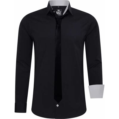 RUSTY NEAL Heren Langarm Shirt Zwart/Groen met Das - Casual RUSTY NEAL Heren Langarm Shirt Zwart/Groen met Das - Casual