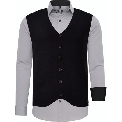 RUSTY NEAL Herren Langarmhemd Grau/Schwarz mit Weste - Hemd RUSTY NEAL Herren Langarmhemd Grau/Schwarz mit Weste - Hemd