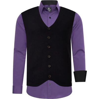 RUSTY NEAL Heren 5XL Paarse Lange Mouwen Overhemd met Vest - Overhemd RUSTY NEAL Heren 5XL Paarse Lange Mouwen Overhemd met Vest - Overhemd