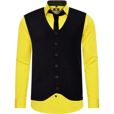 RUSTY NEAL Gele 6XL Casual Overhemd met Vest & Stropdas - Overhemd RUSTY NEAL Gele 6XL Casual Overhemd met Vest & Stropdas - Overhemd