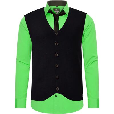 RUSTY NEAL - Mannen Groene Lange Mouw Casual Overhemd met Weste en Stropdas - Overhemd RUSTY NEAL - Mannen Groene Lange Mouw Casual Overhemd met Weste en Stropdas - Overhemd