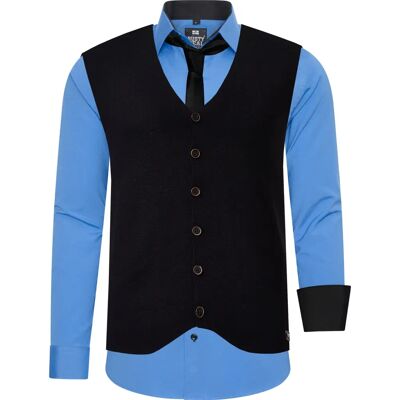 RUSTY NEAL Herenshirt met lange mouwen, vest en stropdas - Shirt RUSTY NEAL Herenshirt met lange mouwen, vest en stropdas - Shirt