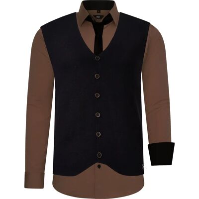 RUSTY NEAL Heren Bruin Overhemd - 6XL Casual met Weste & Stropdas RUSTY NEAL Heren Bruin Overhemd - 6XL Casual met Weste & Stropdas