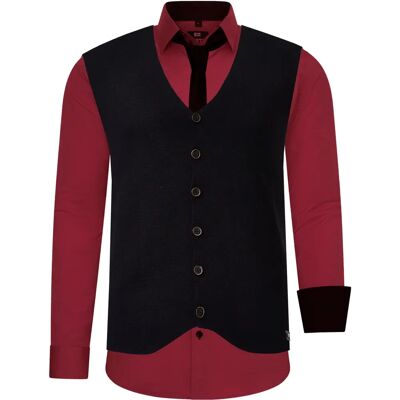 RUSTY NEAL Heren Bordeaux Langarmhemd met Weste & Stropdas RUSTY NEAL Heren Bordeaux Langarmhemd met Weste & Stropdas