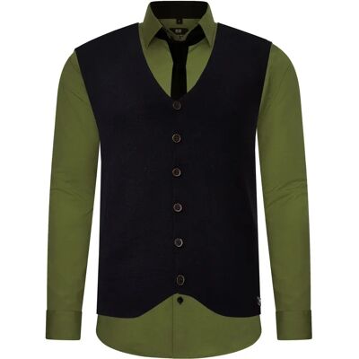 RUSTY NEAL Heren Lange Mouw Shirt 4XL Groen met Weste en Stropdas RUSTY NEAL Heren Lange Mouw Shirt 4XL Groen met Weste en Stropdas