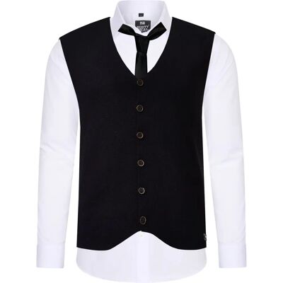 RUSTY NEAL Lange Mouwen Shirt - Casual Effen Kleur met Weste en Stropdas - Overhemd RUSTY NEAL Lange Mouwen Shirt - Casual Effen Kleur met Weste en Stropdas - Overhemd