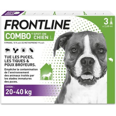 Frontline 3 Pipettes antiparasitaires - Chien 20-40kg - Puces, tiques, poux broyeurs - Publicité Frontline 3 Pipettes antiparasitaires - Chien 20-40kg - Puces, tiques, poux broyeurs - Publicité