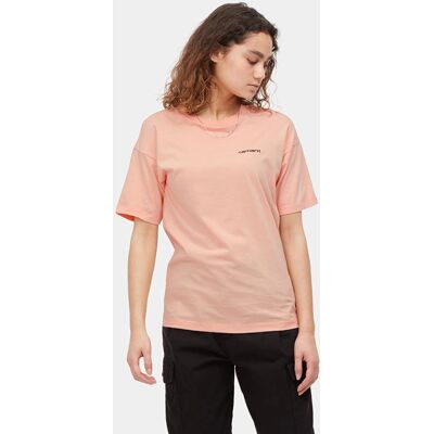 Carhartt WIP Tricou Roz Pompelmo Brodat cu Script - Femeie Carhartt WIP Tricou Roz Pompelmo Brodat cu Script - Femeie