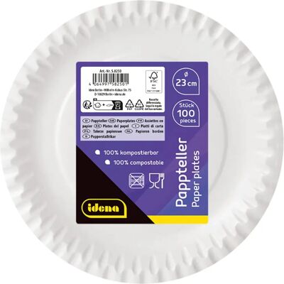 IDENA 58250 - Piatti di carta biodegradabili - 23cm - 100 pezzi IDENA 58250 - Piatti di carta biodegradabili - 23cm - 100 pezzi