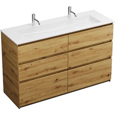 BURGBAD Lin20 Mineralguss-Waschtisch Weiß Glänzend - 1420x495mm, 2 Armaturen, Unterschrank BURGBAD Lin20 Mineralguss-Waschtisch Weiß Glänzend - 1420x495mm, 2 Armaturen, Unterschrank