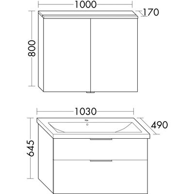 BURGBAD Eqio Graues Badezimmer-Set - Spiegelschrank, Keramik-Waschtisch, Unterschrank BURGBAD Eqio Graues Badezimmer-Set - Spiegelschrank, Keramik-Waschtisch, Unterschrank