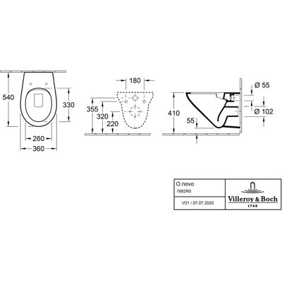 Villeroy & Boch O.novo Vas WC - Montat pe perete, Oval, 360x540mm Villeroy & Boch O.novo Vas WC - Montat pe perete, Oval, 360x540mm