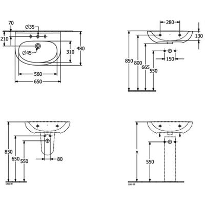 Villeroy & Boch O.novo Chiuvetă - Oval, 650x480mm, Alb de Alpi Villeroy & Boch O.novo Chiuvetă - Oval, 650x480mm, Alb de Alpi
