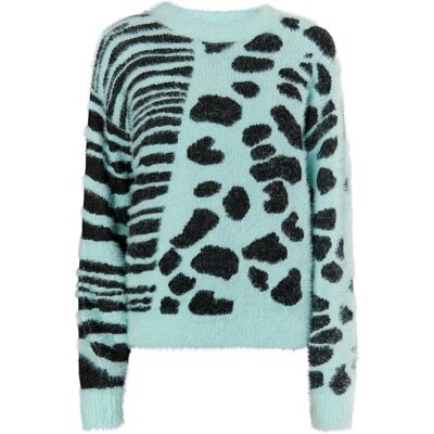 Mymo Turquoise Luipaard Zebra Trui - Trui Mymo Turquoise Luipaard Zebra Trui - Trui