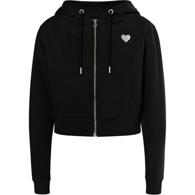 Mymo Dames bijgesneden hoodie met rits - Zwart Mymo Dames bijgesneden hoodie met rits - Zwart