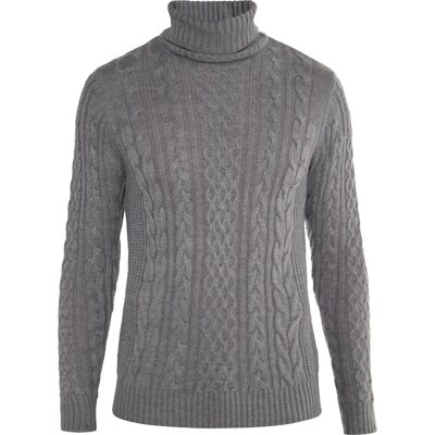 Mo Pullover mit Zopfstrick Herren Grau Melange - Sweater Mo Pullover mit Zopfstrick Herren Grau Melange - Sweater