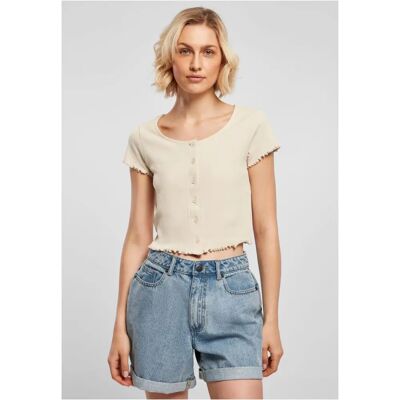 URBAN CLASSICS Damen Cropped Button Up Rib Tee - T-Shirt URBAN CLASSICS Damen Cropped Button Up Rib Tee - T-Shirt