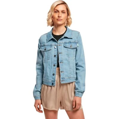 Veste en denim bio pour femmes Urban Classics - Court bleu décoloré - Veste Veste en denim bio pour femmes Urban Classics - Court bleu décoloré - Veste