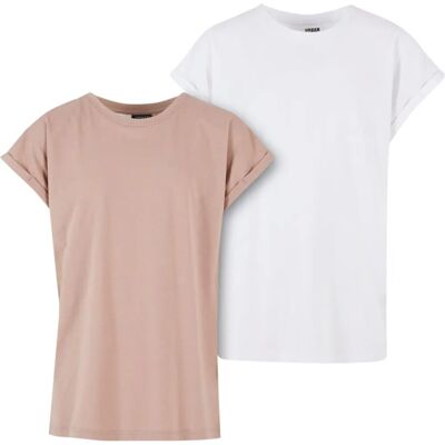 Urban Classics Kids Girls' Extended Shoulder Tee 2-pack - Biały+Różowy - T-shirt Urban Classics Kids Girls' Extended Shoulder Tee 2-pack - Biały+Różowy - T-shirt