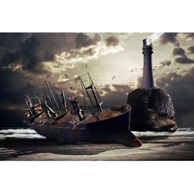 PAPERMOON Gestrandetes Schiff mit Leuchtturm - Bunt Wandbild PAPERMOON Gestrandetes Schiff mit Leuchtturm - Bunt Wandbild