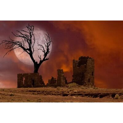 PAPERMOON Ruine in Landschaft mit Mond - Bunt Wandbild PAPERMOON Ruine in Landschaft mit Mond - Bunt Wandbild