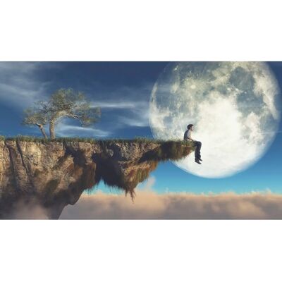 PAPERMOON Mann an Klippe vor Mond - Bunt Tapete - 5m x 2.8m - Vlies PAPERMOON Mann an Klippe vor Mond - Bunt Tapete - 5m x 2.8m - Vlies