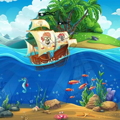 PAPERMOON Piratenschiffe Palmen Fische Meer Abstrakt Design - Fototapete PAPERMOON Piratenschiffe Palmen Fische Meer Abstrakt Design - Fototapete