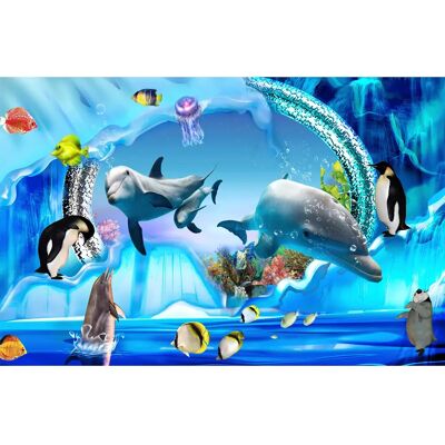 PAPERMOON Delfine im Meer - 3D DESIGN Wandbild - Bunt PAPERMOON Delfine im Meer - 3D DESIGN Wandbild - Bunt