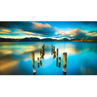 PAPERMOON Holz-Brücke Mountain Sea Wandbild - Tapete PAPERMOON Holz-Brücke Mountain Sea Wandbild - Tapete
