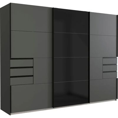 Wimex Barcelona Schwebetürenschrank - 3-türig, Schwarz Glas, Graphit - Schrank Wimex Barcelona Schwebetürenschrank - 3-türig, Schwarz Glas, Graphit - Schrank