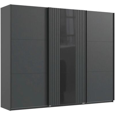 WIMEX Atlanta Kleiderschrank - Graphit/Schwarz Glas/Akustikpaneel - 250cm Breit WIMEX Atlanta Kleiderschrank - Graphit/Schwarz Glas/Akustikpaneel - 250cm Breit