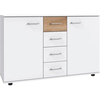 WIMEX Taiga Sideboard - 4 Schubladen, 2 Türen, Weiß/Plankeneiche WIMEX Taiga Sideboard - 4 Schubladen, 2 Türen, Weiß/Plankeneiche