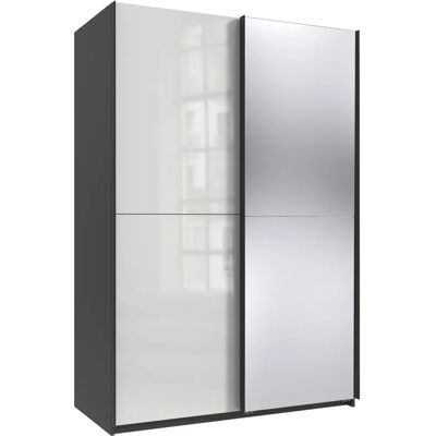WIMEX Mugano1 Kleiderschrank - Hochglanz Weiß, Spiegel, Graphit, Schwarze Griffe WIMEX Mugano1 Kleiderschrank - Hochglanz Weiß, Spiegel, Graphit, Schwarze Griffe