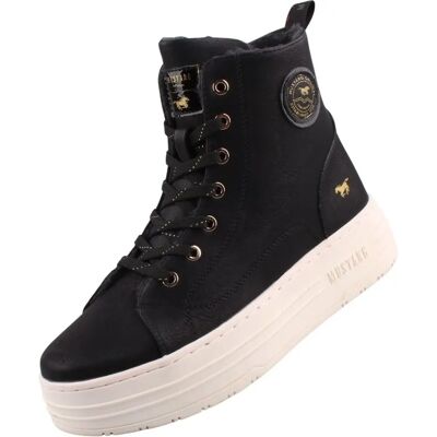 Chaussures Mustang Femmes Noir Simili Cuir Bottines Plateforme - Bottes d'Hiver - Publicité Chaussures Mustang Femmes Noir Simili Cuir Bottines Plateforme - Bottes d'Hiver - Publicité
