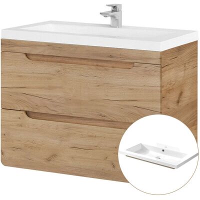 LUTON Wotan Eiche Waschtisch-Set - Keramik, wandhängend LUTON Wotan Eiche Waschtisch-Set - Keramik, wandhängend
