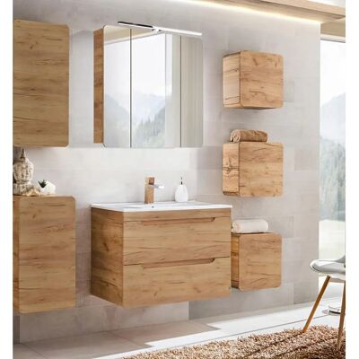Badmöbel - LUTON-56-CRAFT - Wotan Eiche Nb. Dekor - 180/200/46 cm - Badezimmer-Möbel-Set Badmöbel - LUTON-56-CRAFT - Wotan Eiche Nb. Dekor - 180/200/46 cm - Badezimmer-Möbel-Set