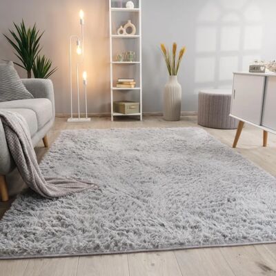 PACO HOME Tappeto Rotondo Argento Pelo Lungo Shaggy - Tappeto PACO HOME Tappeto Rotondo Argento Pelo Lungo Shaggy - Tappeto