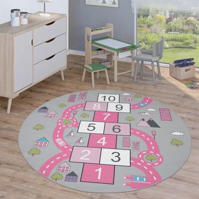 Paco Home - Modello ø 160 cm Tappeto Rotondo per Bambini Rosa con Strade e Motivi Educativi Paco Home - Modello ø 160 cm Tappeto Rotondo per Bambini Rosa con Strade e Motivi Educativi