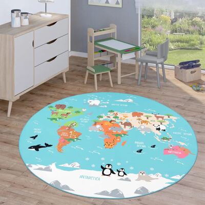 Paco Home - Alfombra Infantil Redonda 200cm - Carreteras y Globo Paco Home - Alfombra Infantil Redonda 200cm - Carreteras y Globo
