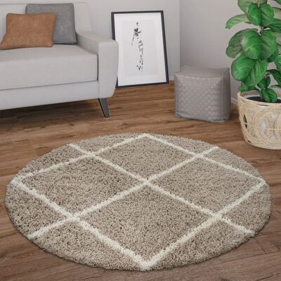 Tappeto Rotondo Beige Shaggy - Stile Scandinavo Tappeto Rotondo Beige Shaggy - Stile Scandinavo
