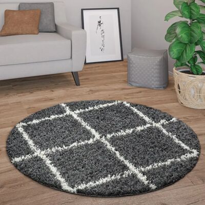 Paco Home - Tappeto Rotondo Scandinavo Antracite - Pelo Lungo Paco Home - Tappeto Rotondo Scandinavo Antracite - Pelo Lungo