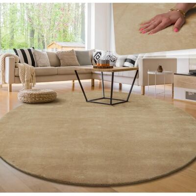 Paco Home Beigefarbener Runde Kurzflor-Teppich - Wohnzimmerdekoration Paco Home Beigefarbener Runde Kurzflor-Teppich - Wohnzimmerdekoration