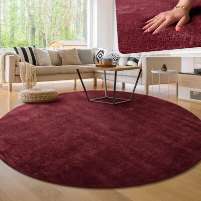 Alfombra Roja Lavable de Pelo Corto Paco Home - Ø 160 cm Redonda - Salón Alfombra Roja Lavable de Pelo Corto Paco Home - Ø 160 cm Redonda - Salón